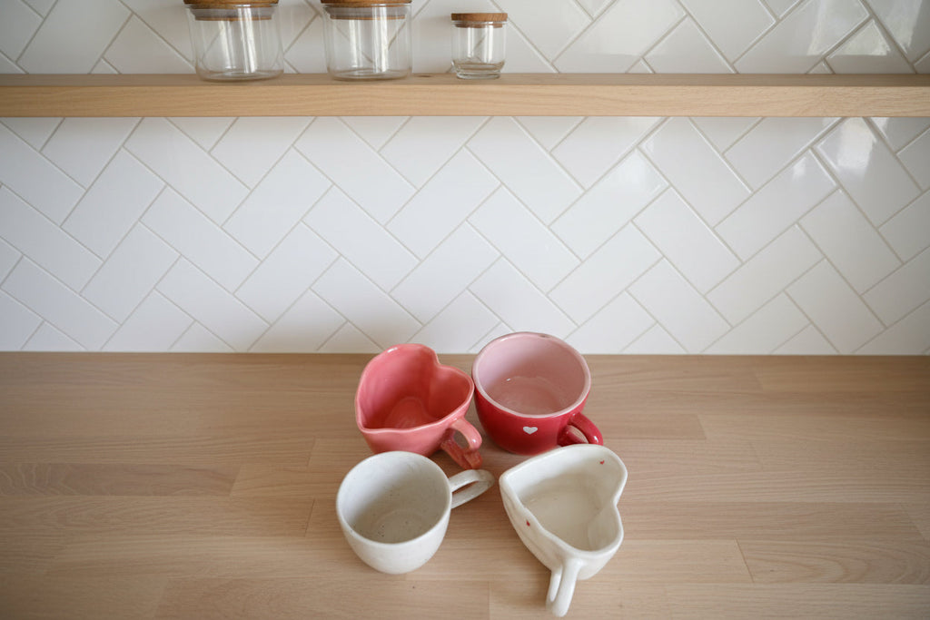 The Love Story Quartet ; Red Lovebird + White Lovebird + valentine Mug + Cute Heart Cup
