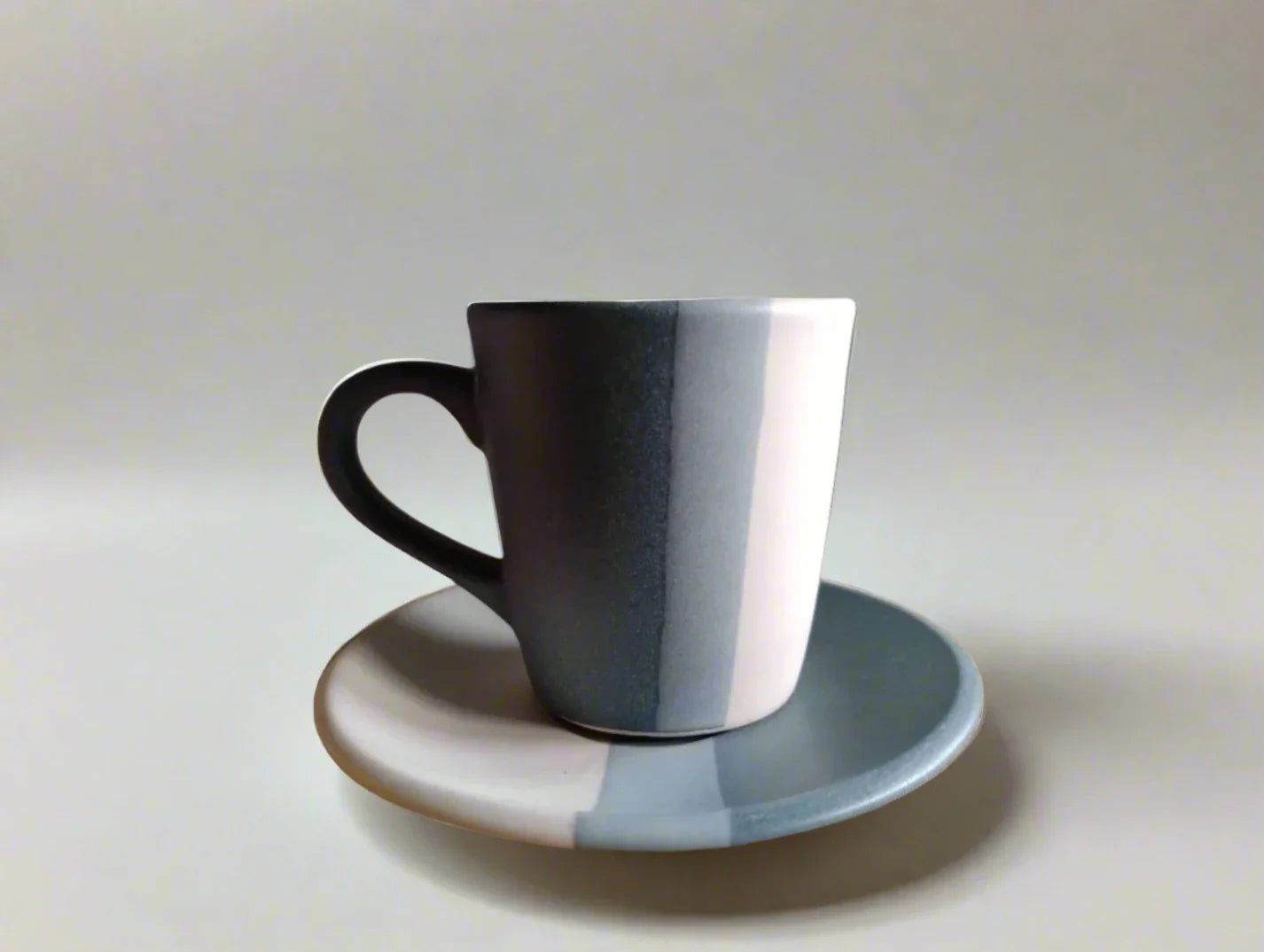 Grey Stripped Mug and Saucer