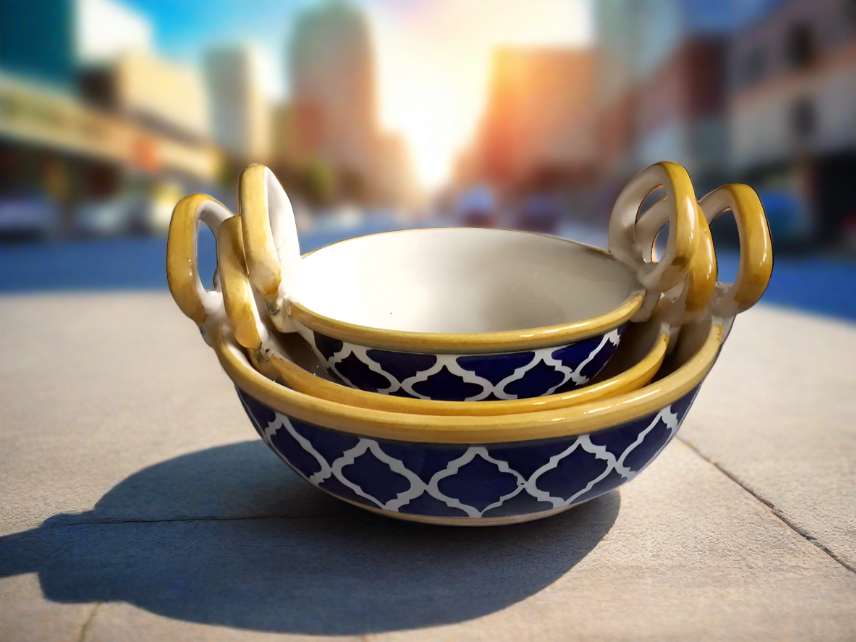 Blue Moroccan Kadhai Serverware (Set of 3)