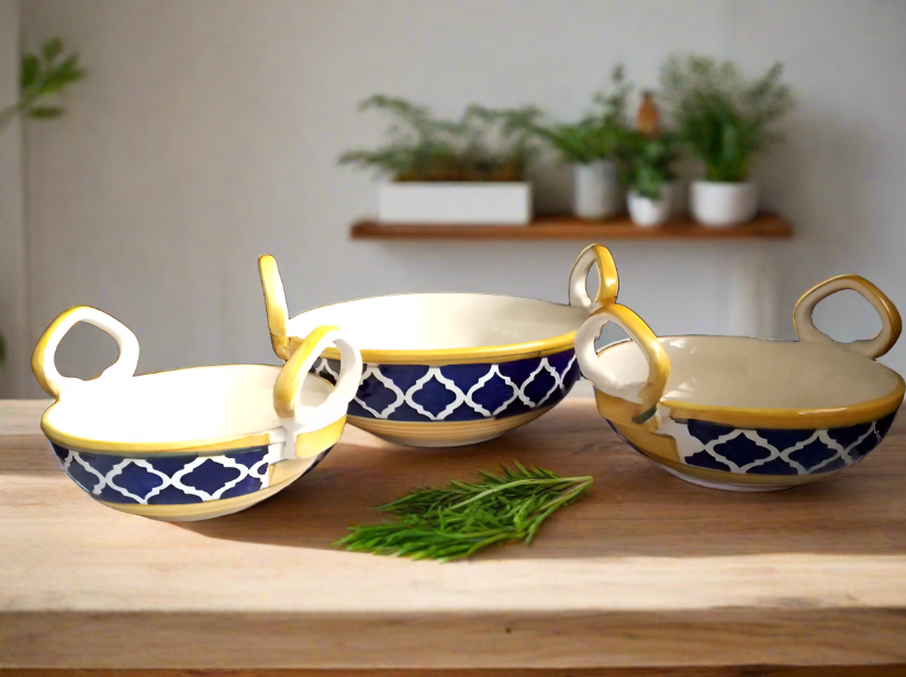 Blue Moroccan Kadhai Serverware (Set of 3)