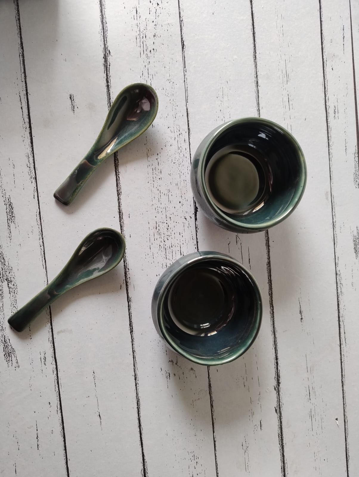 Green Soup Bowl and Spoon Set (Pack of 3 Bowl and Spoon Set)